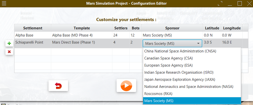 Screenshot of the Simulation Configuration Editor